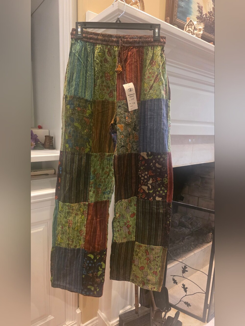 Kathmandu Patchwork Wide-Leg Pants in Green, Blue, Brown